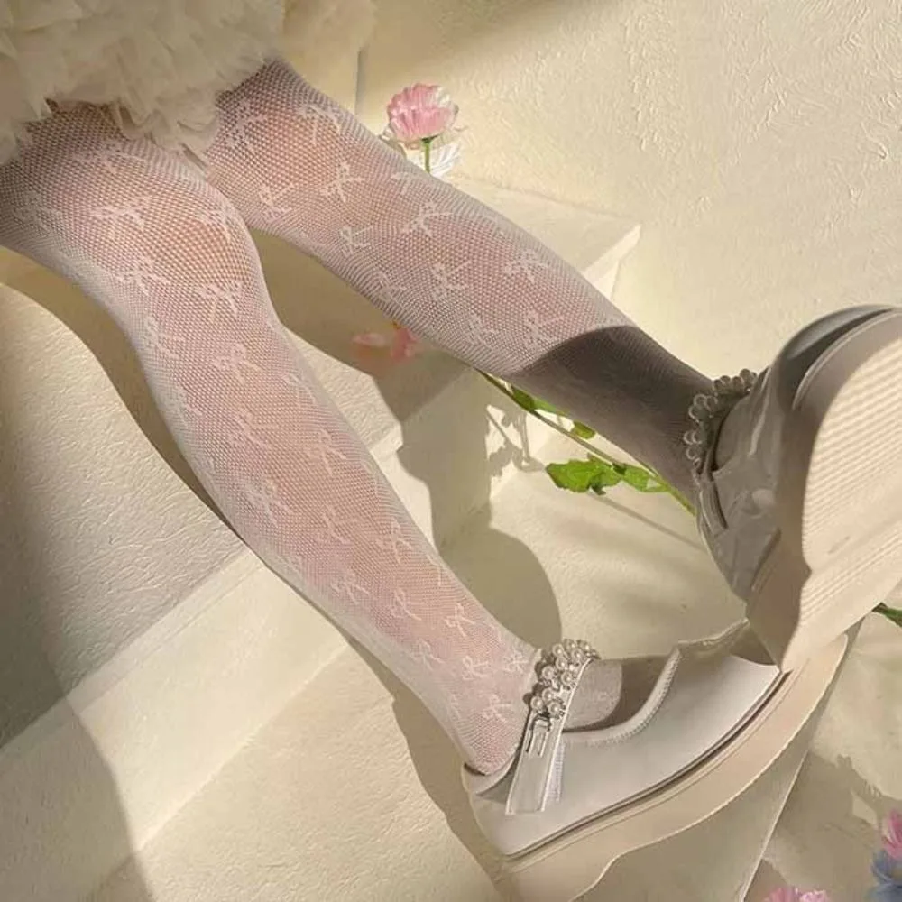 الأبيض الأميرة جوارب الدانتيل القوس الأطفال جوارب طويلة لينة الصيف شبكة طماق رقيقة #6