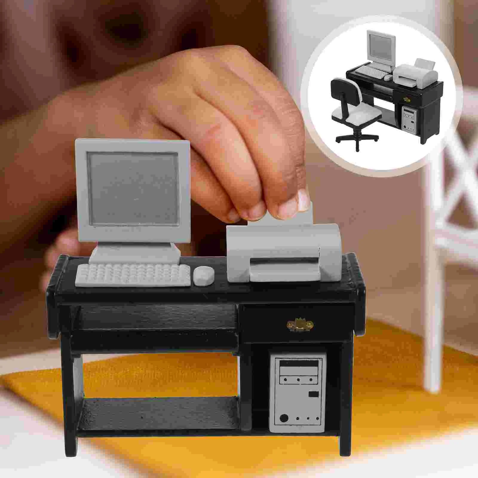 

Office Scene Props Miniature Accessories Computer Toy Adorable Set Miniatures Desk Ornament Wood House Furniture