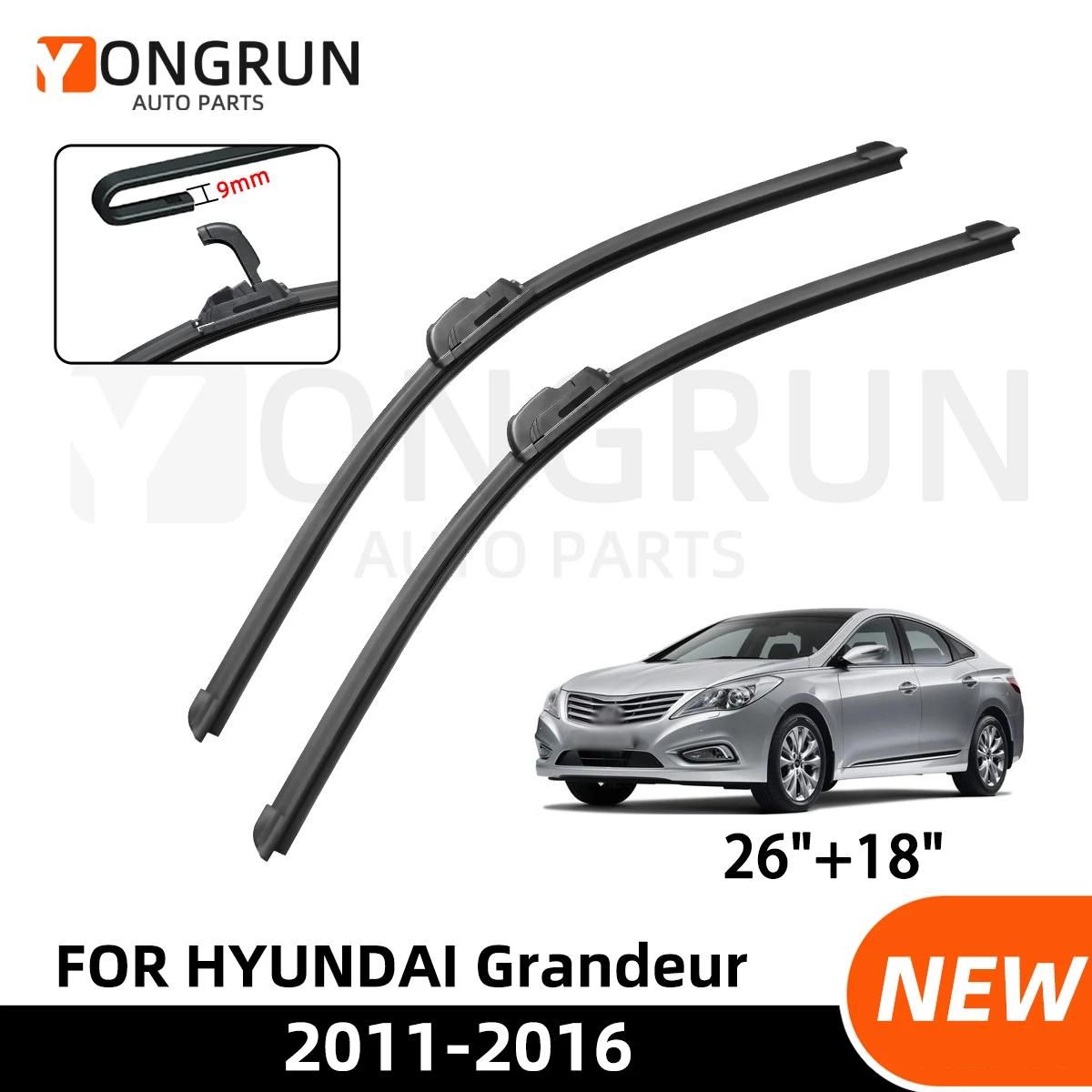 

YONGRUN 2PCS Is Suitable For Hyundai Grandeur 2011-2016 Car Front Windshield Wipers 26"+18" Durable Car Accessories 2012 2014