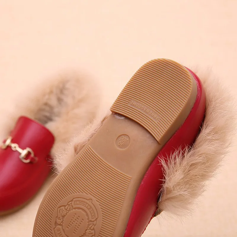 Kids Shoes Girls Shoes Winter Warm Fur Girls Loafers PU Leather Girls Dress Shoes Princess Shoes Flats Girls Kids