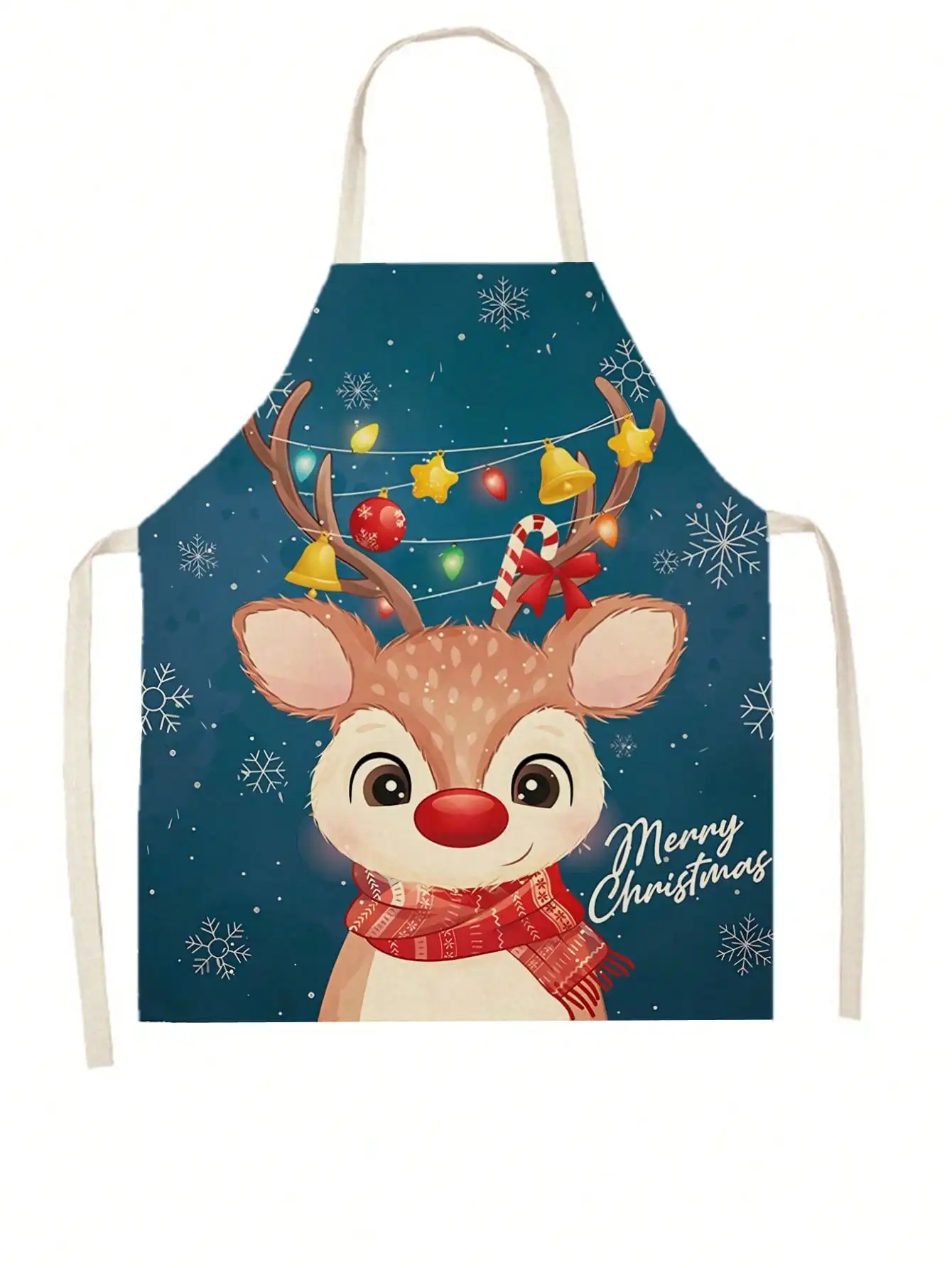 1pc Christmas Tree and Gingerbread Man Bib Merry Christmas Holiday Decoration Linen Sleeveless Home Cooking Baking Apron