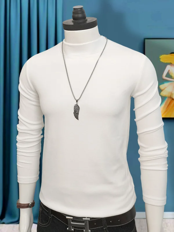 

Men's Thermal Long Sve round Ne Vest Top f High Collar Pure Color Winter Faionable Polyester Fiber Underwear