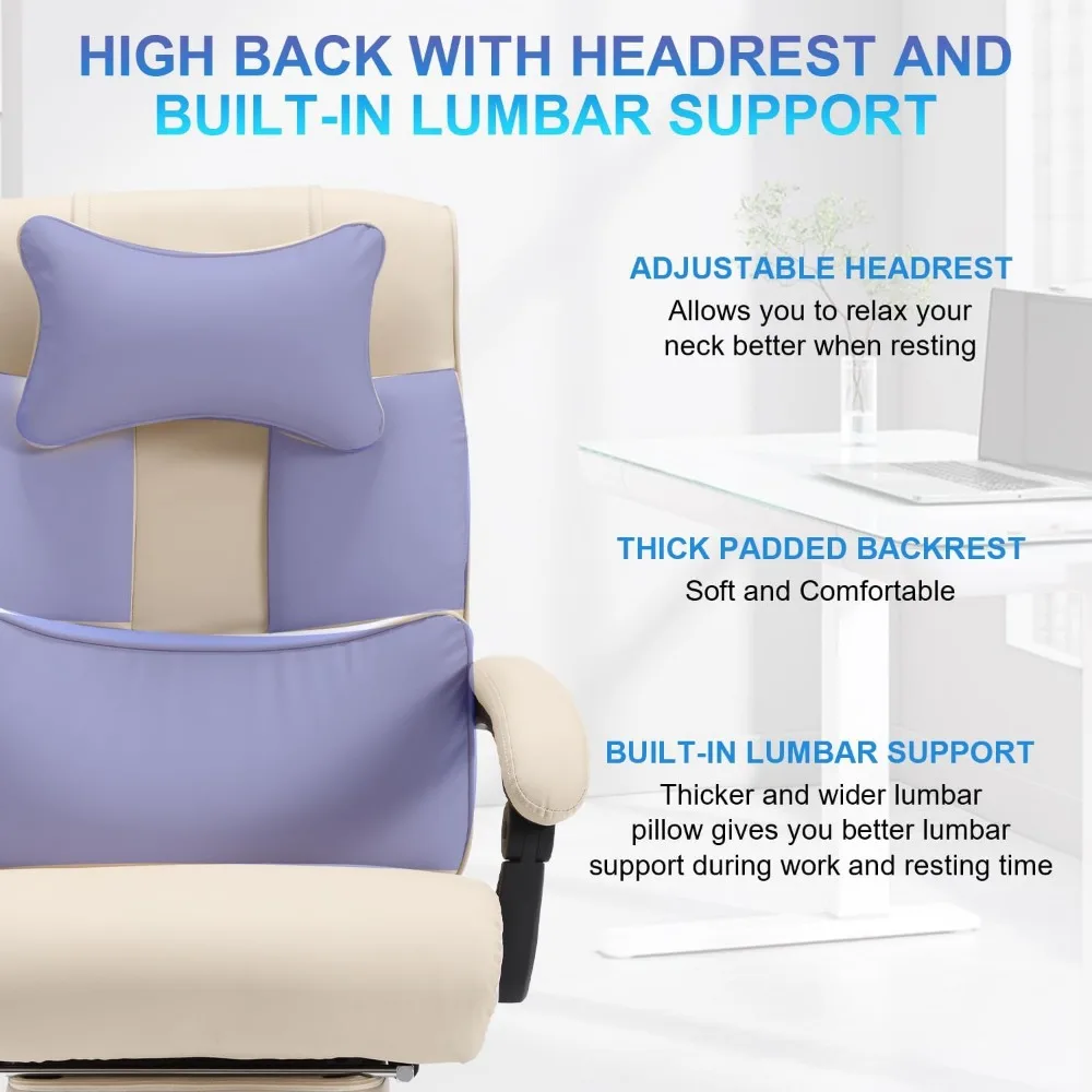 كرسي مريح للاستلقاء مع مسند للقدمين ودعم قطني للاستخدام المكتبي التنفيذي