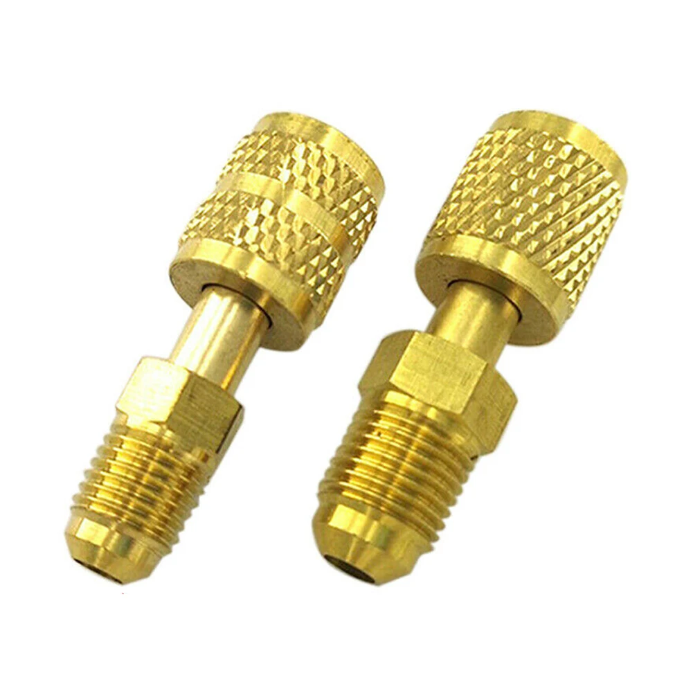 2Pcs AC Refrigerant Adapter SAE External Thread 1/4 R410A Refrigeration Charging Adapter Brass for R410 R32 R22 Valve System