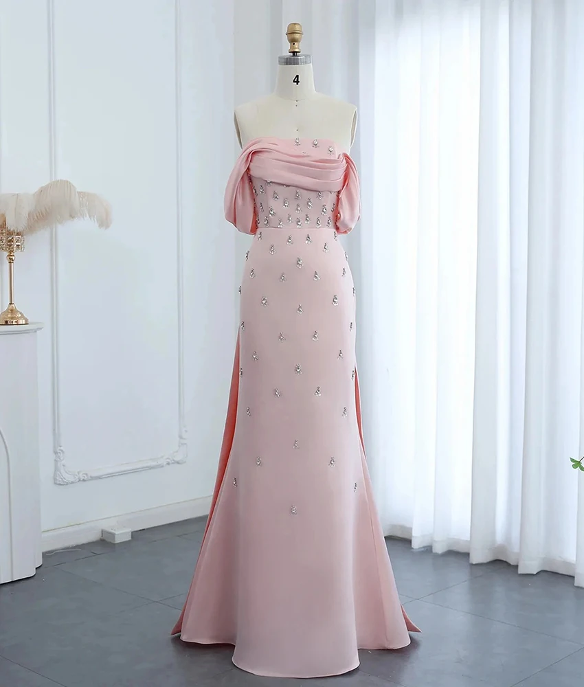 

MCDV Customized Graceful Satin Mermaid Off the Shoulder Sequined Crystal Beading Evening Dress High Quality Party Gowns