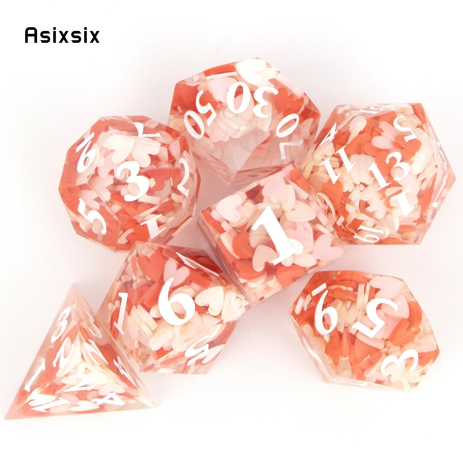 7 Pcs Red Love Resin White Number Sharp Edge Dice Polyhedral Dice Suitable for Role-Playing RPG  Board Game Card Game