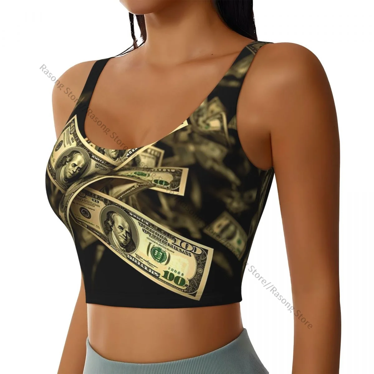 Yoga Vest Women Gym Sports Crop Tops Dollar Sign Money Streetwear Workout Breathable Tank Top Female