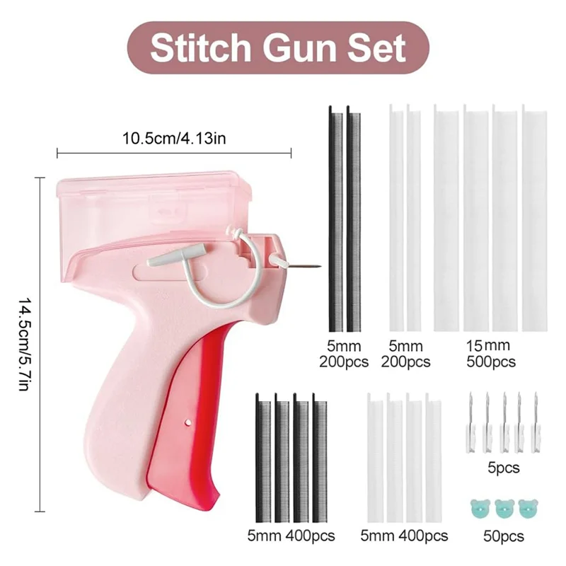 N08R Mini Stitch-Gun Kit, Quick Clothing Fixer With Needles & Fasteners & Buttons, Tagging-Gun For Clothing