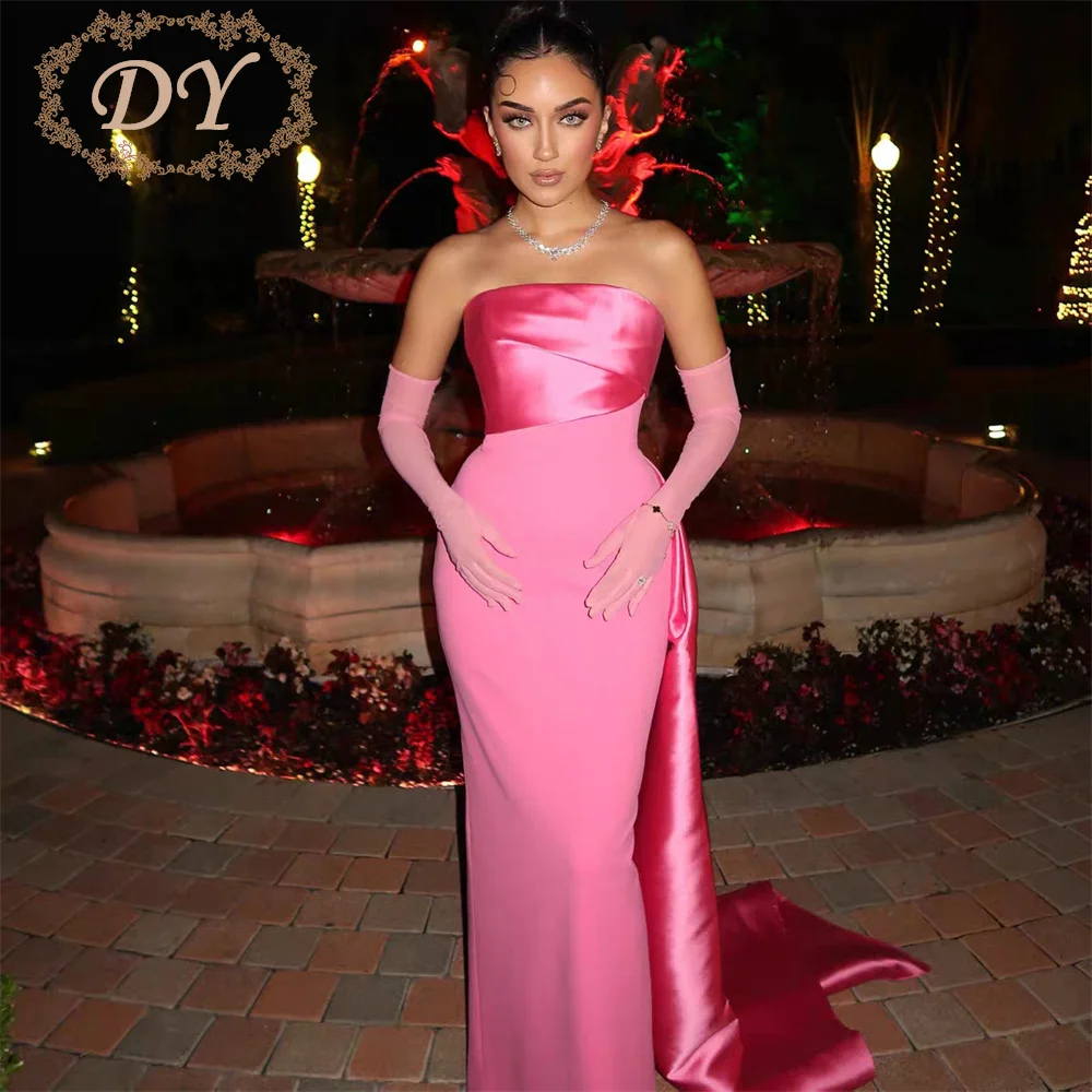 

DY Elegant Strapless Mermaid Prom Dresses Satin Long Gloves Fitted Floor-Length Train Customized Formal Evening vestidos de gala