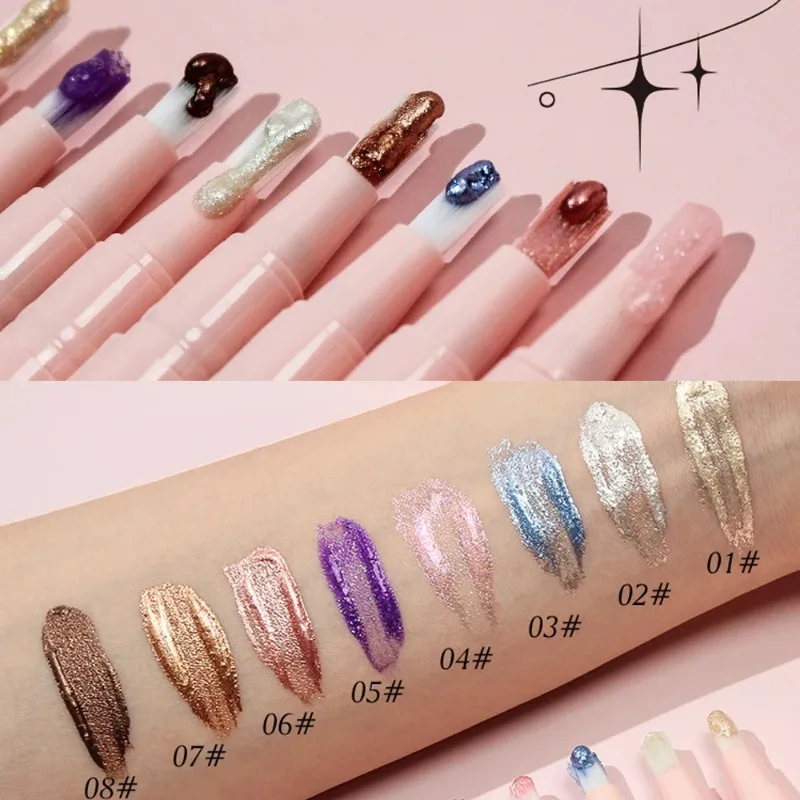 Pearlescent Liquid Eyeshadow with Brush Diamond Shiny Glitter Lasting Eye Shadow Waterproof Quick-drying Eyes Make Up  Cosmetics