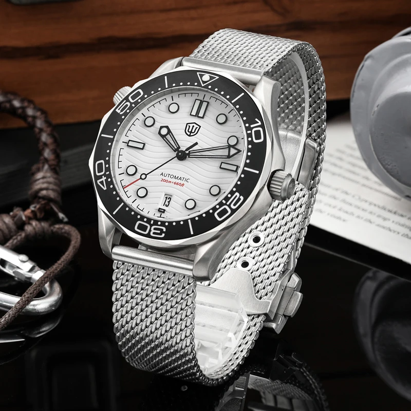 Watchdives WD007 Watch NH35 Movement 007 NTTD Wristwatch Domed Sapphire Crystal Solid Bracelet C3 luminous Automatic Watches