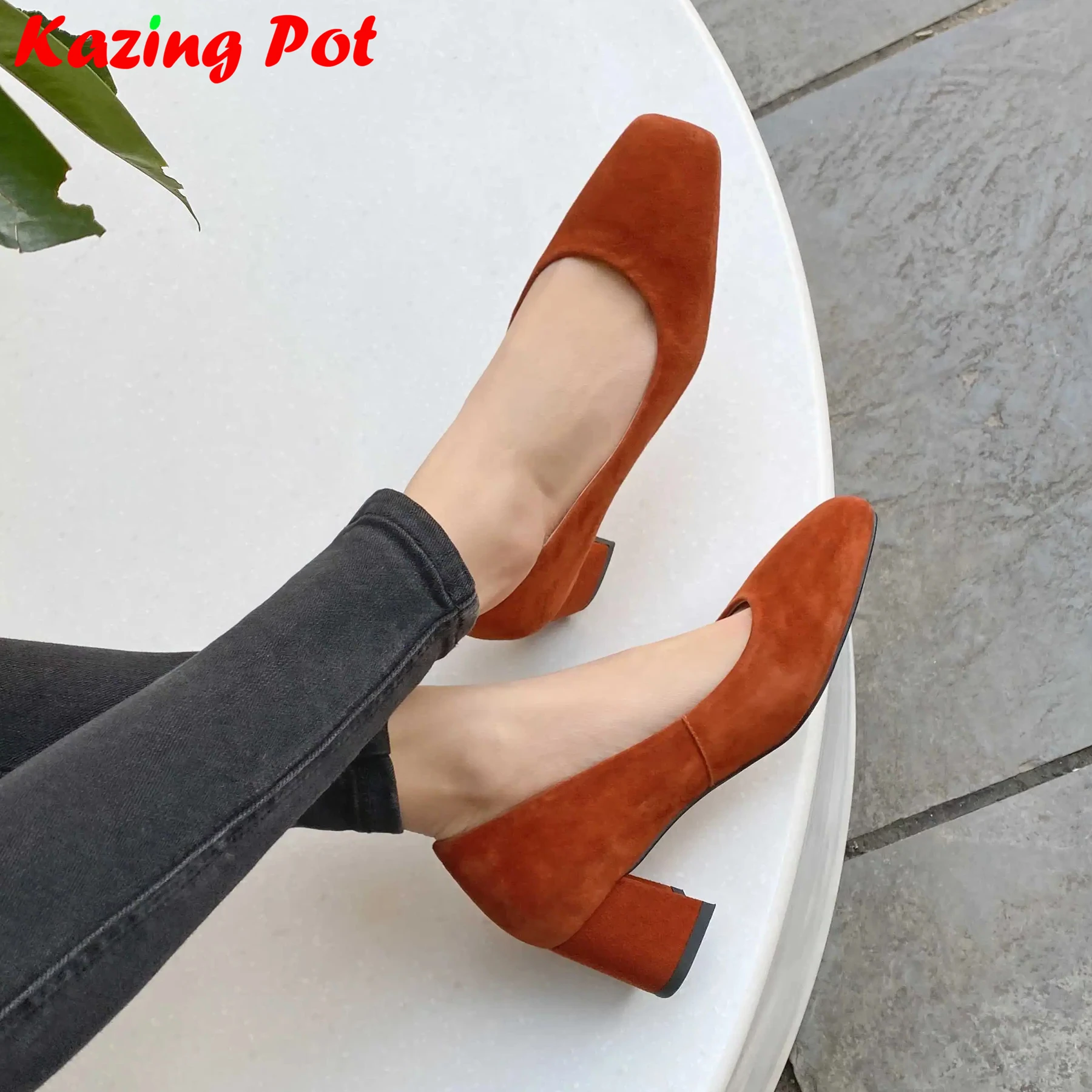 Krazing Pot Sheep Suede Square Toe High Heels Three Colors Beauty Lady Dating Concise Shallow Slip On Elegant Women Pumps L9f6
