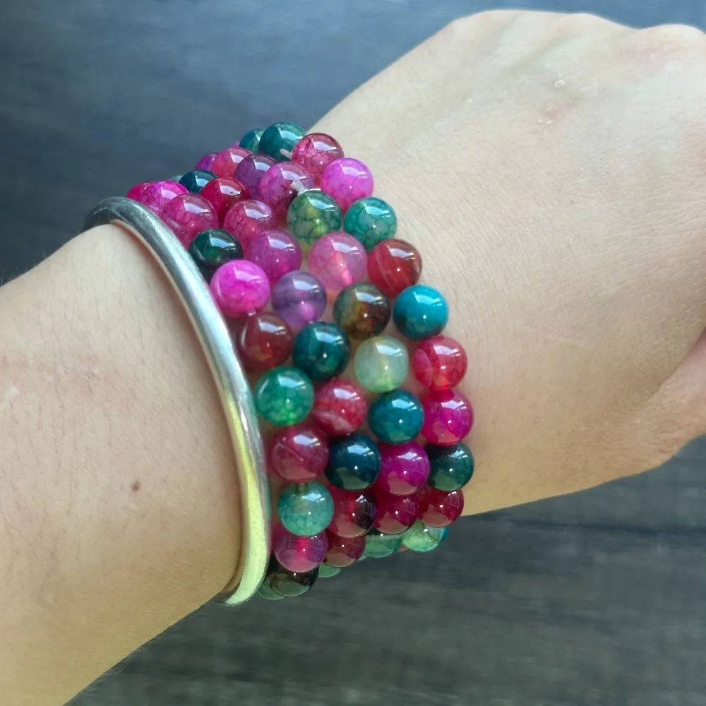 8mm Tourmaline Beaded Rainbow Healing Stone Bracelet Protection Positive Vitality Stress Relief Energy Bracelet Jewelry Gift