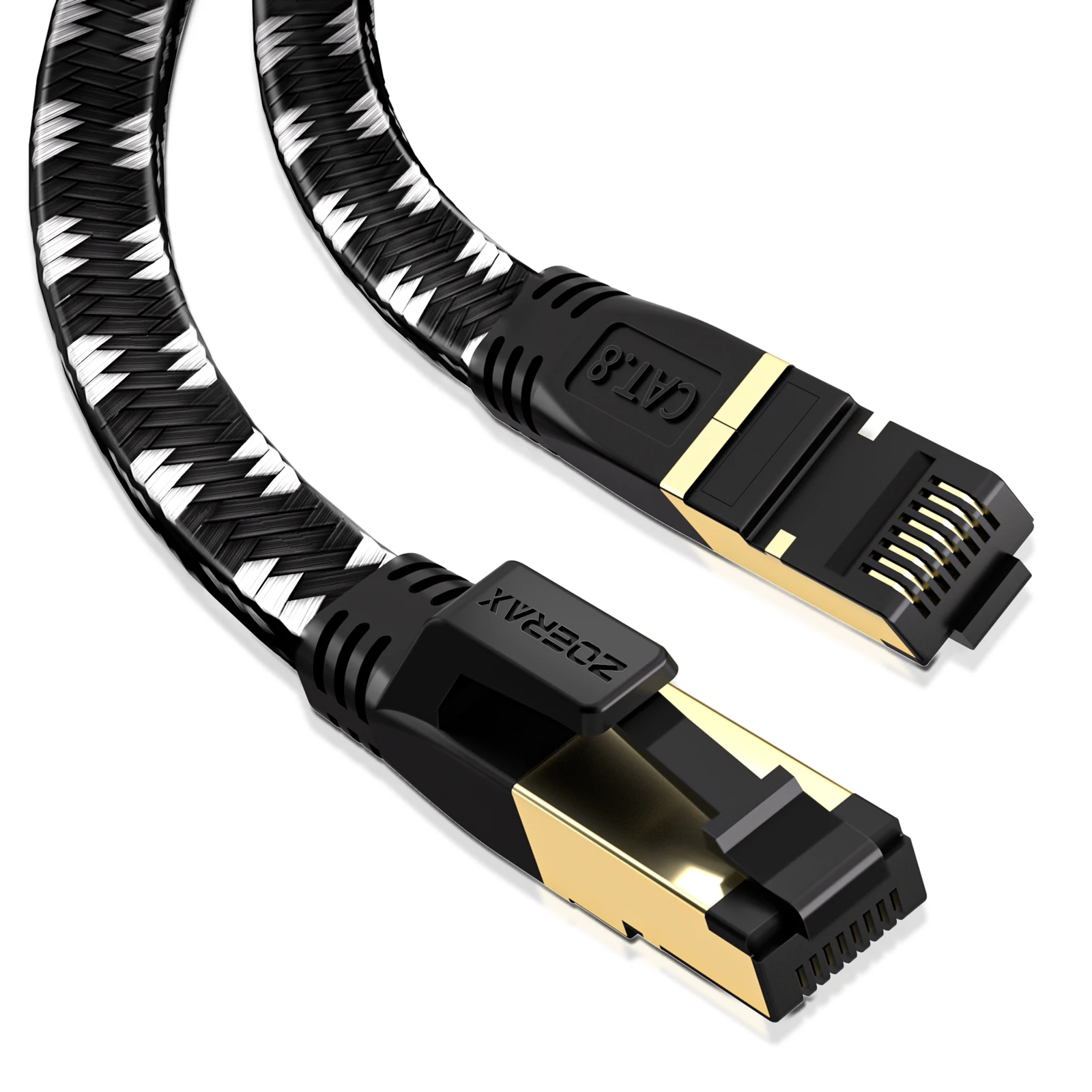 ZoeRax Cat8 Ethernet Cable 40G 2000MHz Flat Nylon Braided RJ45 Network Lan Patch Cord for RJ45 Ethernet Cable for Router/PS 5