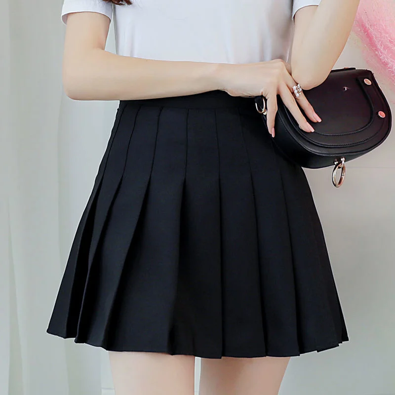 Women\'s Fashion High Waist Pleated Skirt Kawaii Harajuku Female Mini Black Short Skirts Clothing For Women Outdoor Sex Skirt