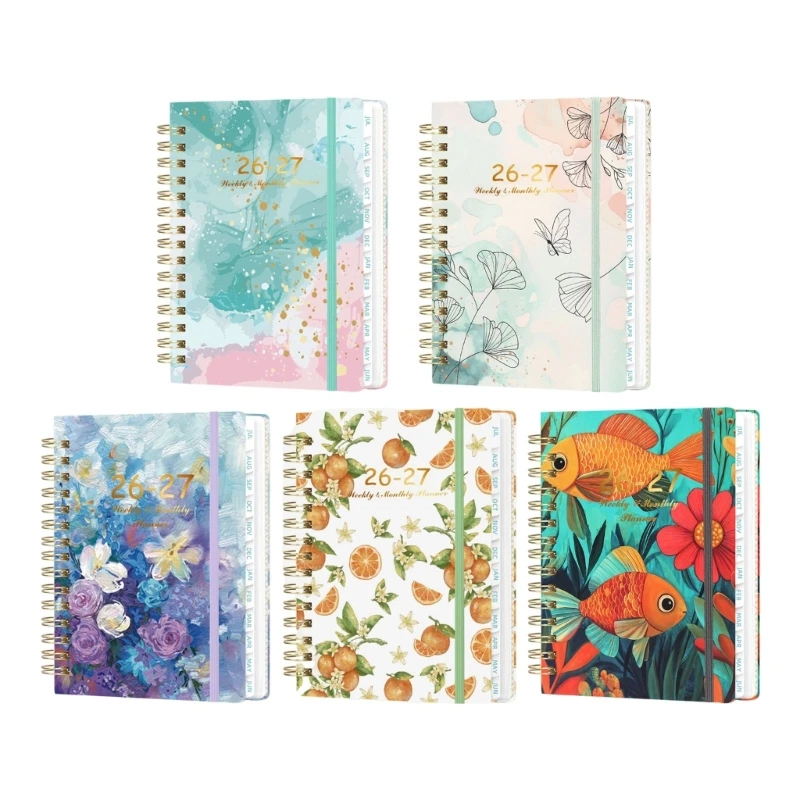 Wirebound Schedule Book 2026-2027 Weekly Monthly Planner, 8.5x6.5inch, Elastic Closure for Office Study Planning X3UB