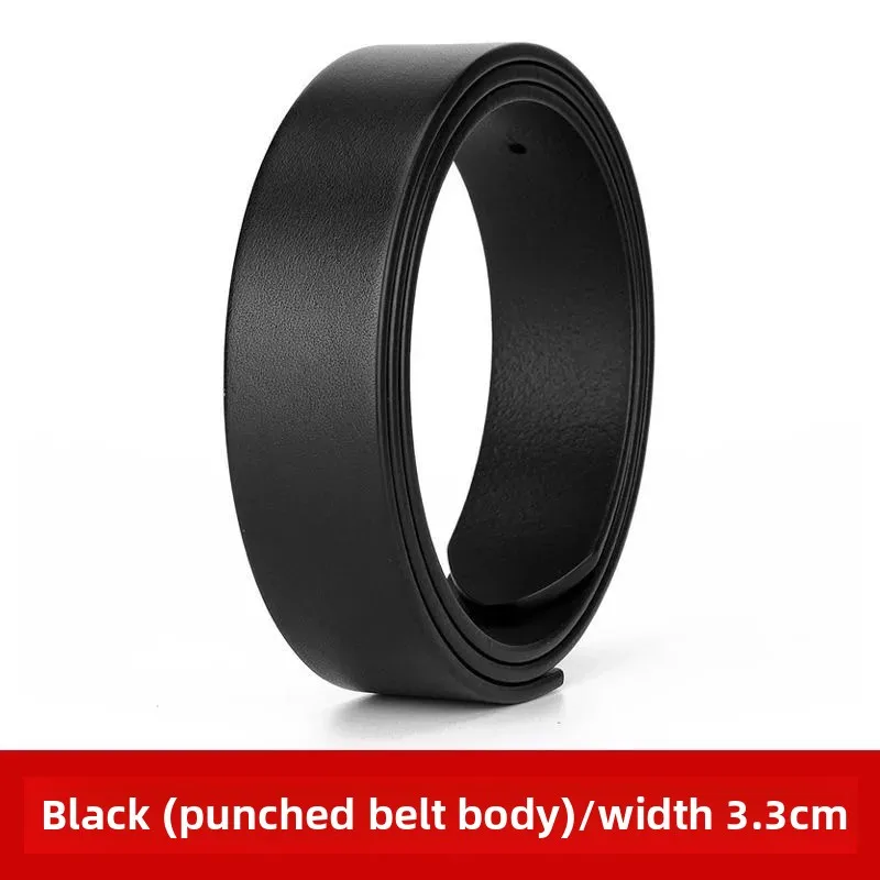 حزام جلد طبيعي للرجال بدون إبزيم سطح أملس ثقب اللكم تصميم جلد العجل النقي H حزام غير قابل للتعديل حجم الخصر #4