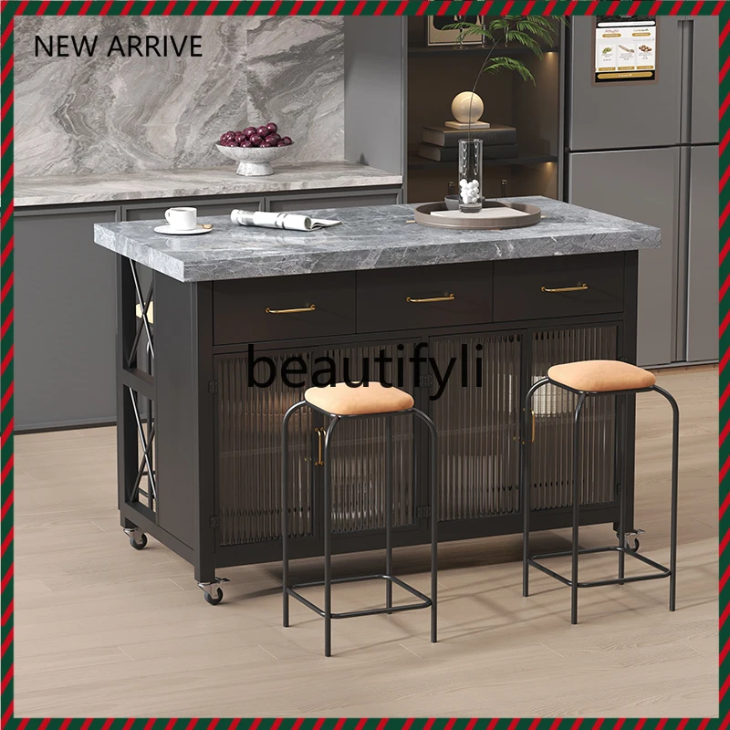 D2520 Kitchen living room movable operation meal preparation bar table glass tea side cabinet