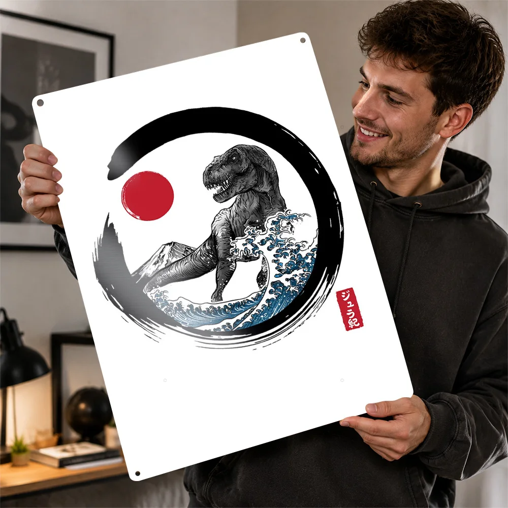 T Rex Enso Circle Wave Printed Poster Fantasy Wall Art For Bedroom Or Gaming Room Customized Aluminum Metal Sign Birthday Gift