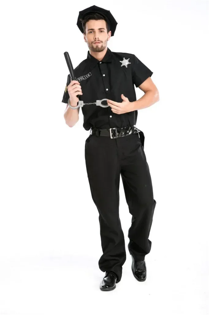 Adulto preto trajes da polícia para homens uniforme da polícia trajes de halloween cosplay policial roupas jogo