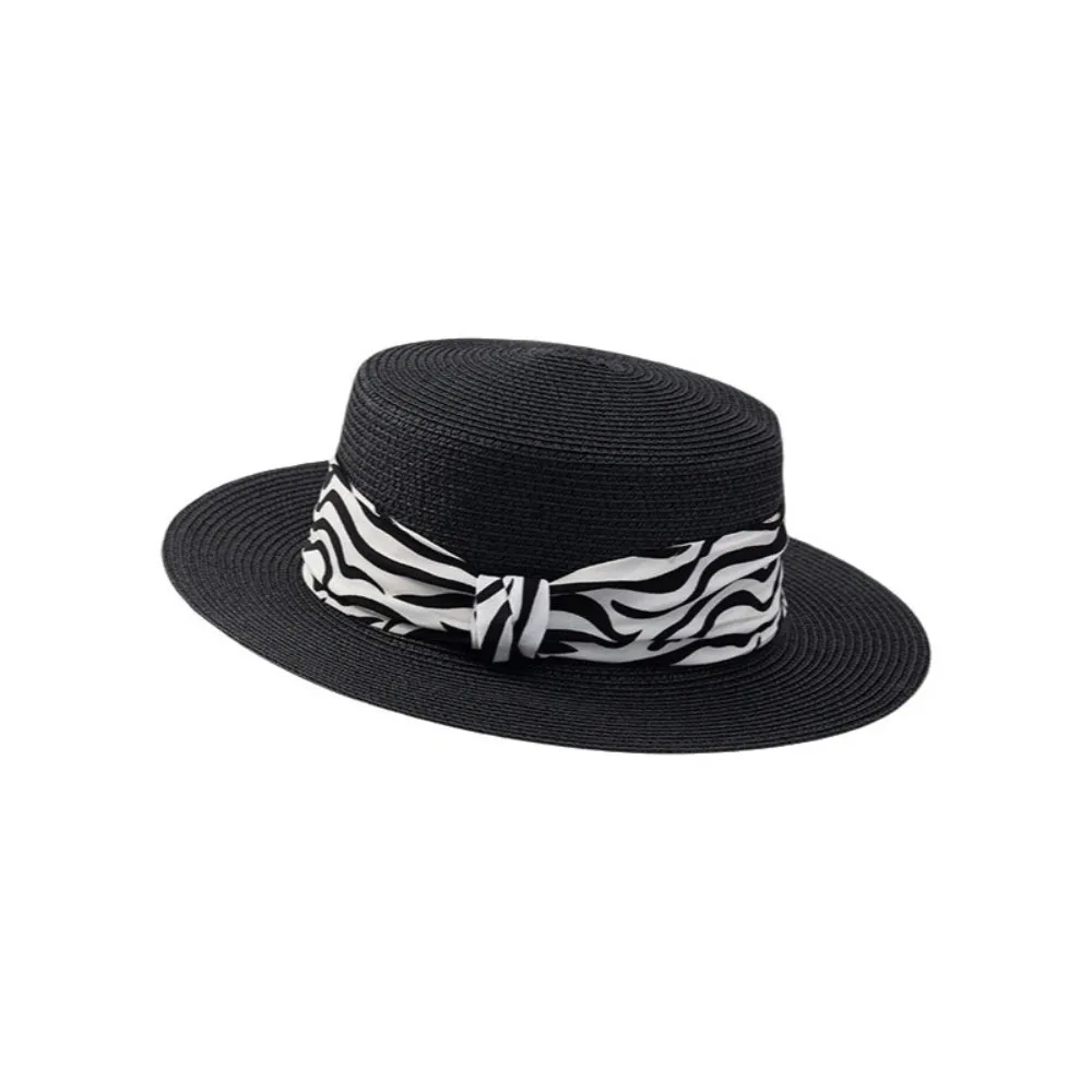 

with Leopard Print Belt Straw Woven Hat Korean Style Flat Top Sunscreen Bucket Hat Sun Protection Sunshade Women's Sun Hat