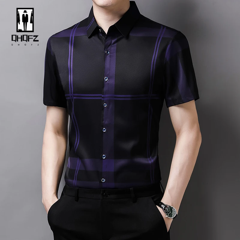 New Men's Casual Striped Short Sleeved Lapel Shirt for Summer Fashion Comfort Wrinkle Resistant and Ironless Top