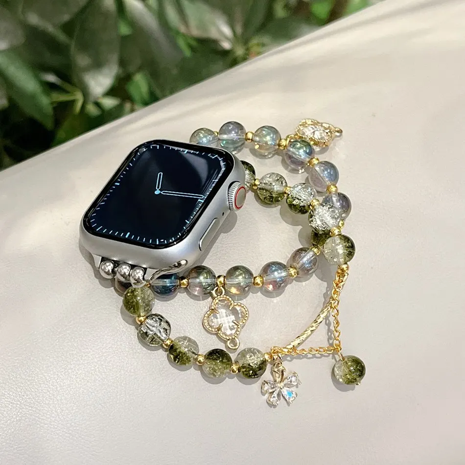 Strap For Apple Watch UItra 8 7 49mm 45mm 44mm Fashion Glass Beads Flower Bracelet Band For iWatch Series 6 5 SE 42mm 40mm 38mm