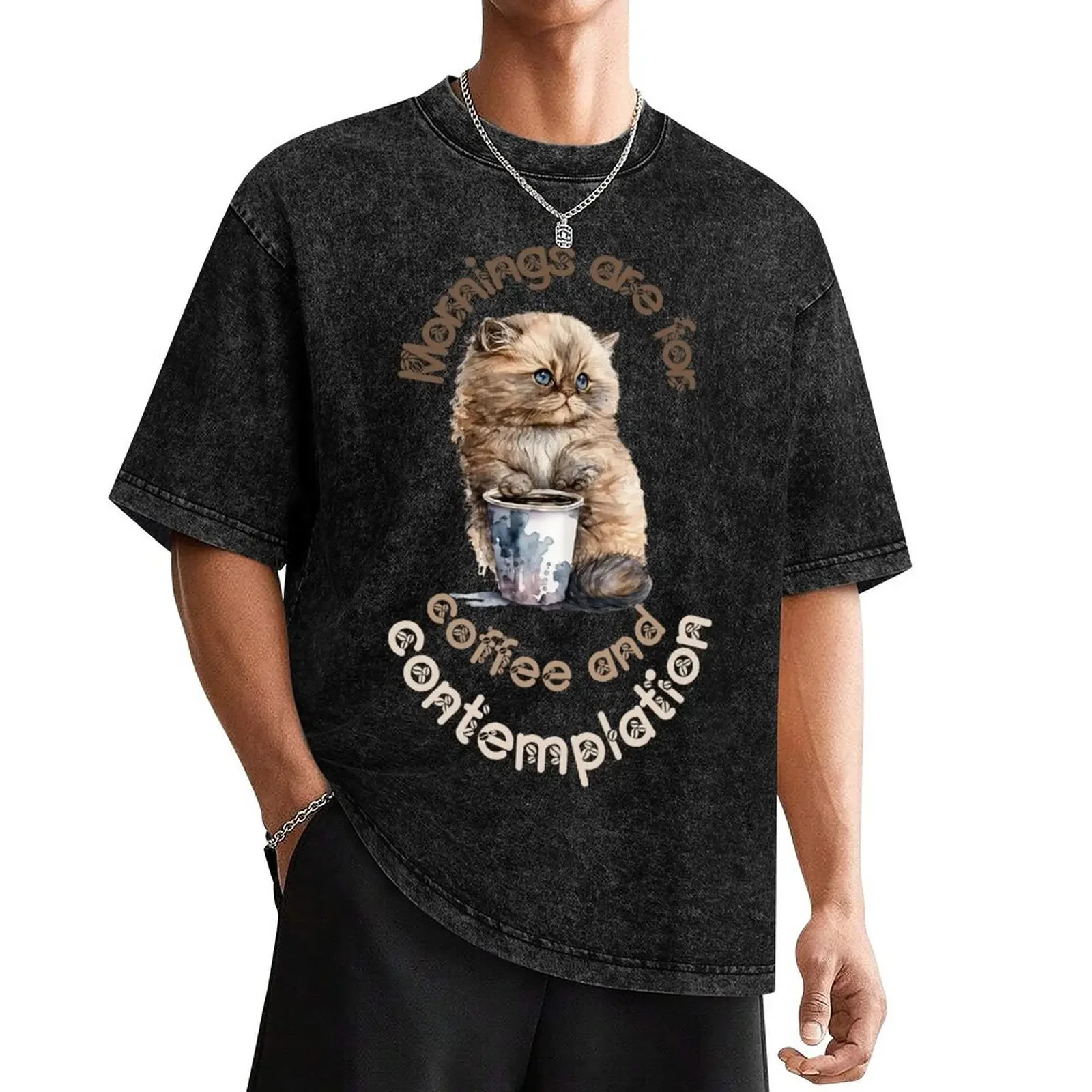 

Mornings are for coffee and contemplation cat T-Shirt summer clothes shirts graphic tee designer t shirt men