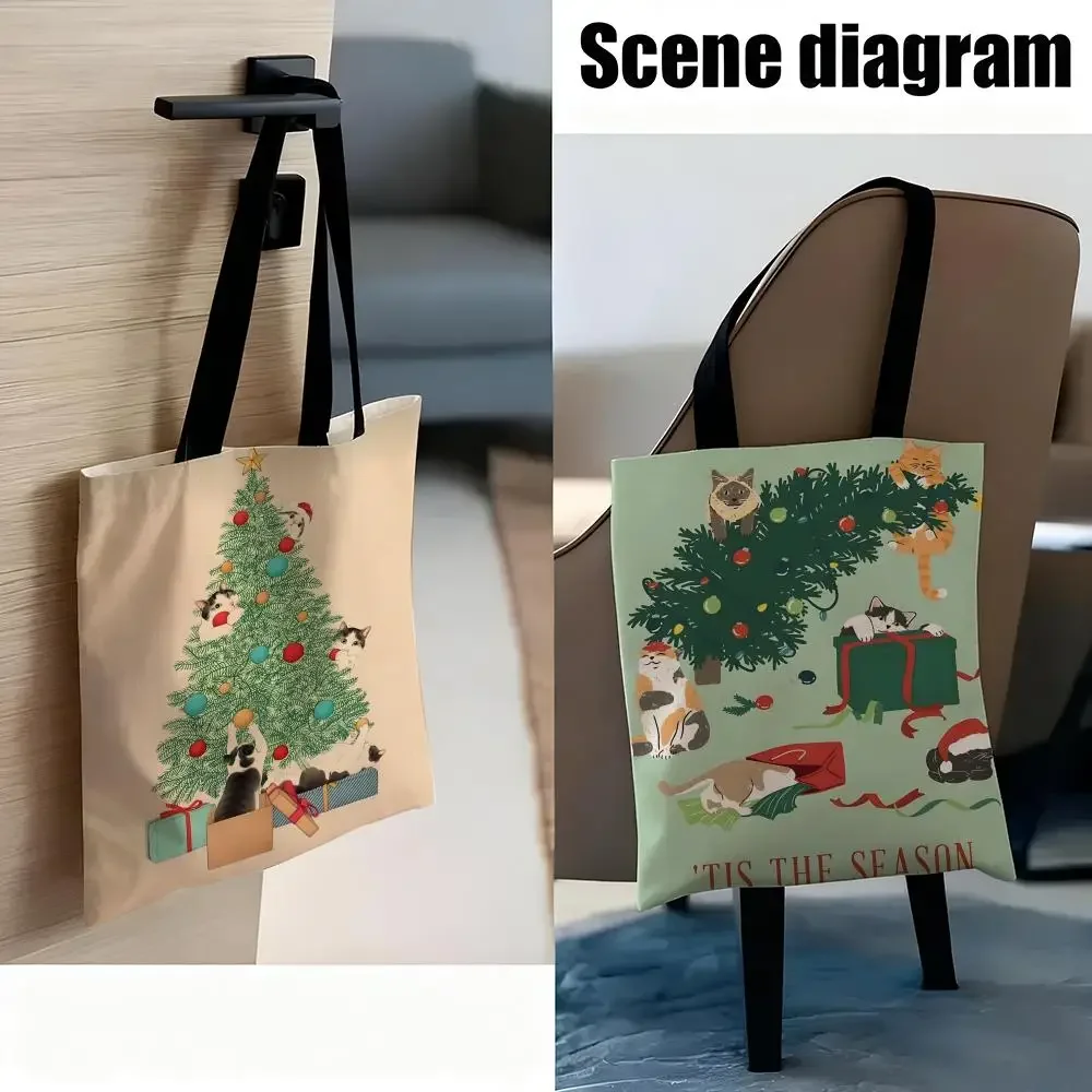 Christmas celebrations with cute cartoon animals Canvas Tote Bag - Festive Large Capacity Handbag for Picnic Travel Shopping