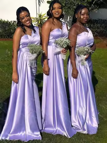 Lavender Satin Bridesmaid Dress for Women Mermaid One Shoulder Floor Length Prom Evening Gown Customized Wedding Party Dress