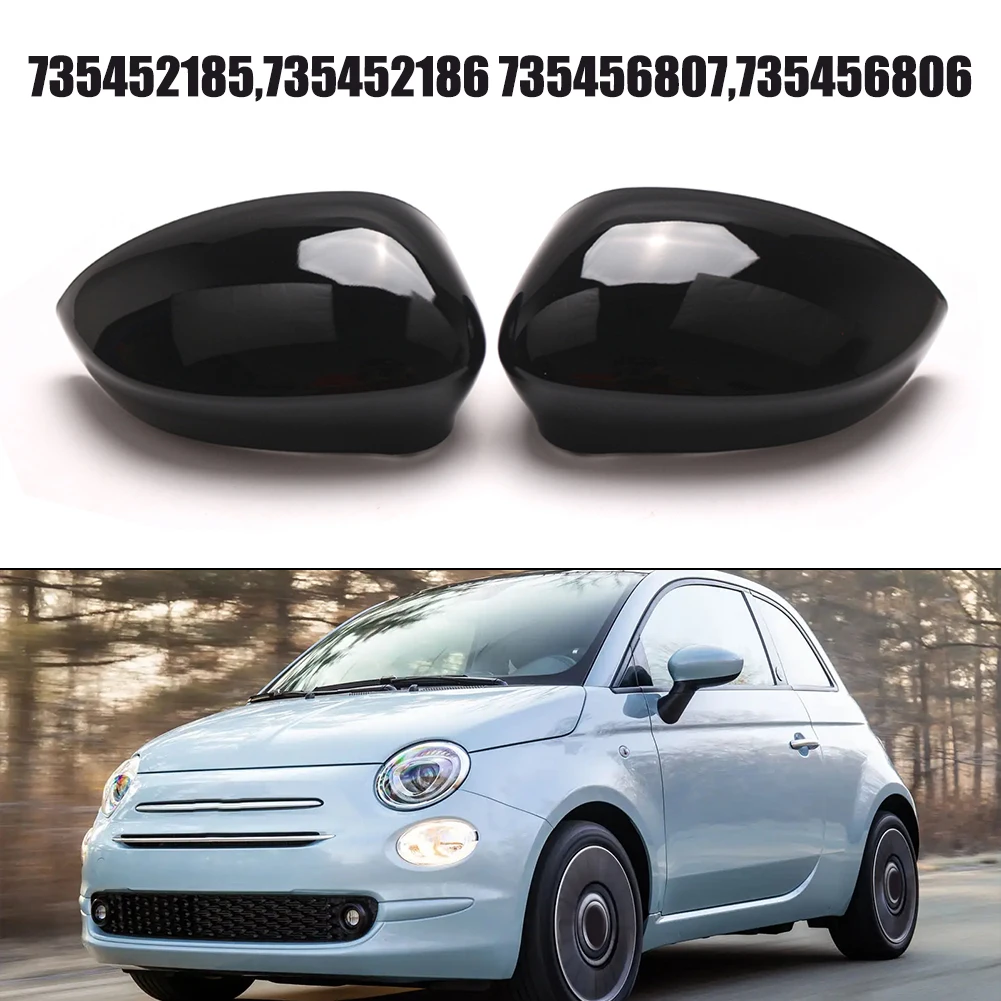 

1 Pair Car Gloss Black Door Wing Mirror Cover 735452185, 735452186, 735456807, 735456806 For Fiat 500 GRANDE Punto 2012-2020
