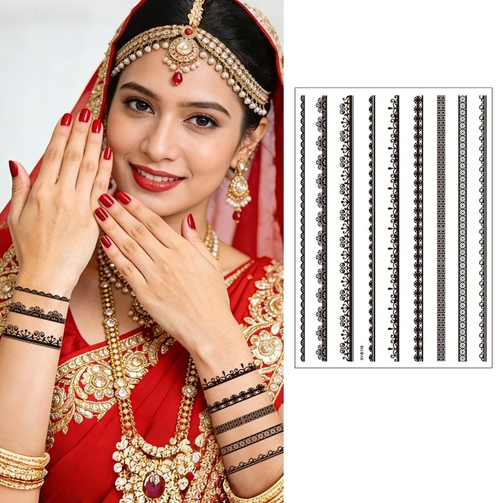 Water Transfer Decals Mandala Henna Tattoo Stickers India Mehndi Flower Instant Henna Temporary Tattoo Waterproof Fake view 4