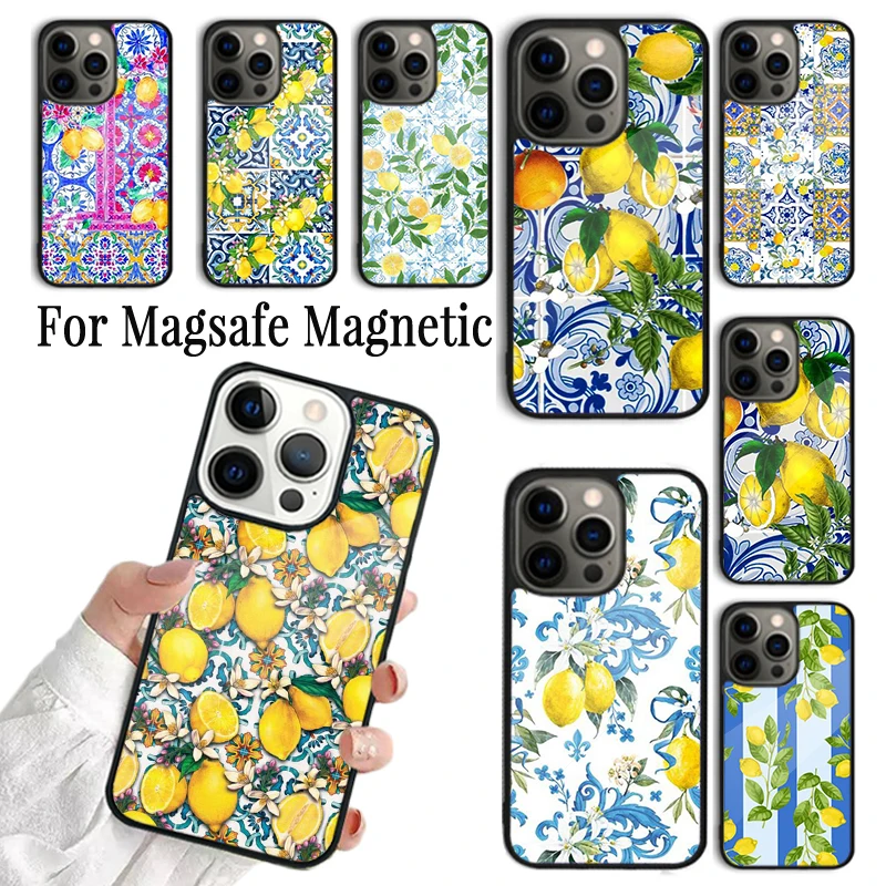 

Coque Phone Case For iPhone 16 15 14 13 12 Mini 11 Pro Max Plus Magsafe Magnetic Wireless Charging Cover Mediterranean Lemon