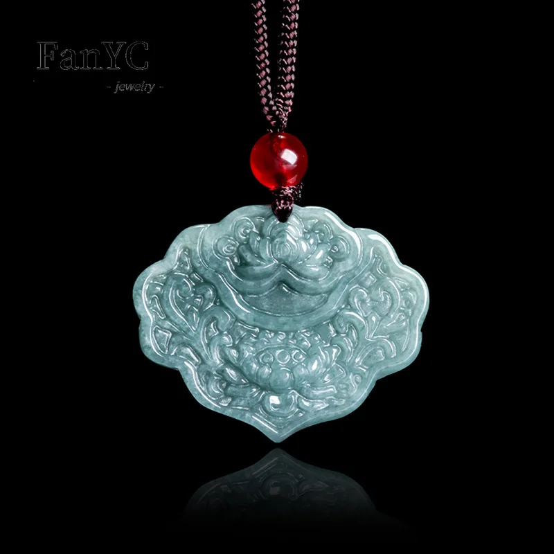 Genuine Natural Jadeite Blue Water Auspicious Ruyi Pendant Hand Carved Men and Women Fashion Charm Luxury Jade Necklace Crafts