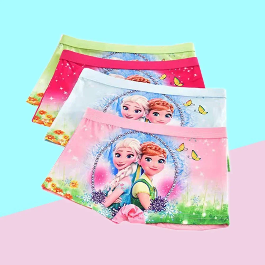 4Pcs Girls Boxer Briefs Underwear Cute Elsa Anna Princess Cartoon Print Soft Breathable Kids Panties for 3‑8Years Old Children