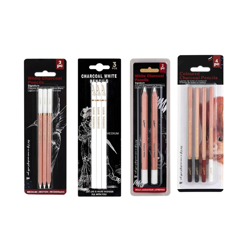 2/3/4x/Set White Charcoal Pencils Sketching Pencil Highlight Pencil for Students