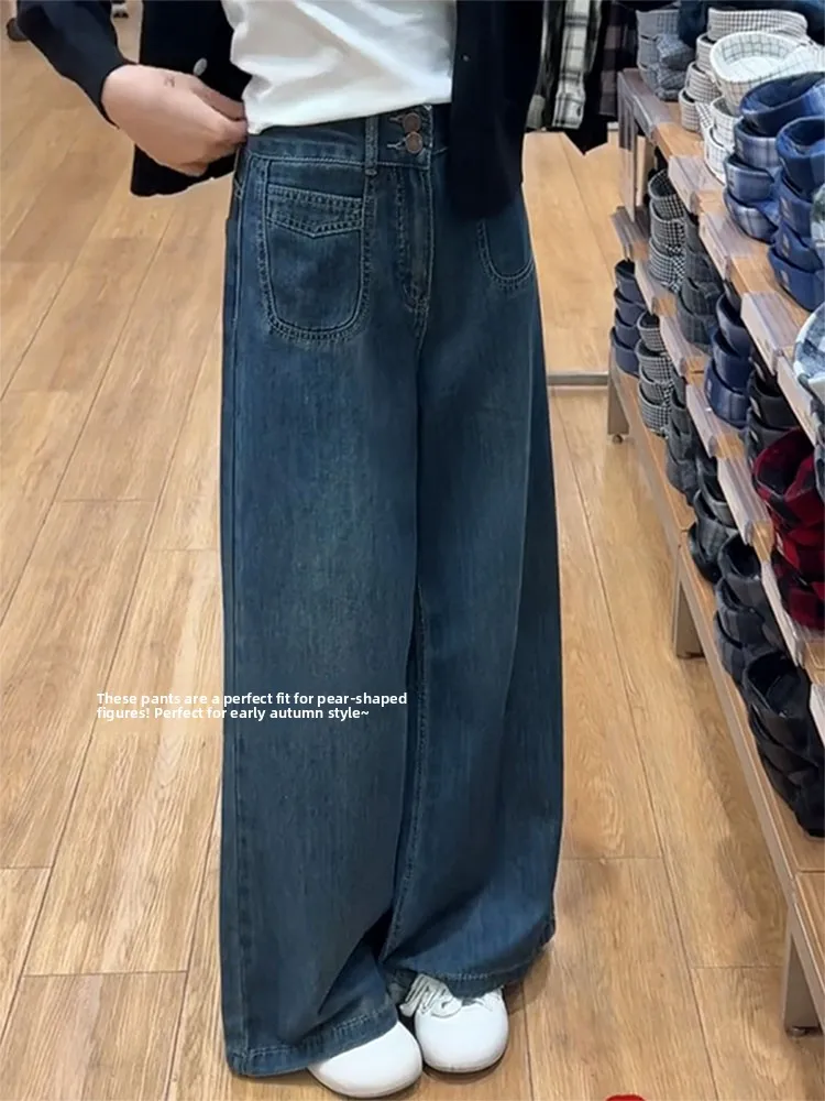 Jeans a gamba dritta foderati in Fce americano vintage taglie forti Pantaloni da donna autunno inverno larghi a vita alta dimagranti