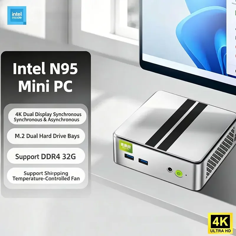 Mini PC Gaming Intel-N97 Mini PC Compact Win11 Pro 128GB 256GB 512GB 4K HD WiFi5 BT4.2 Multifunctional Daily Notebook