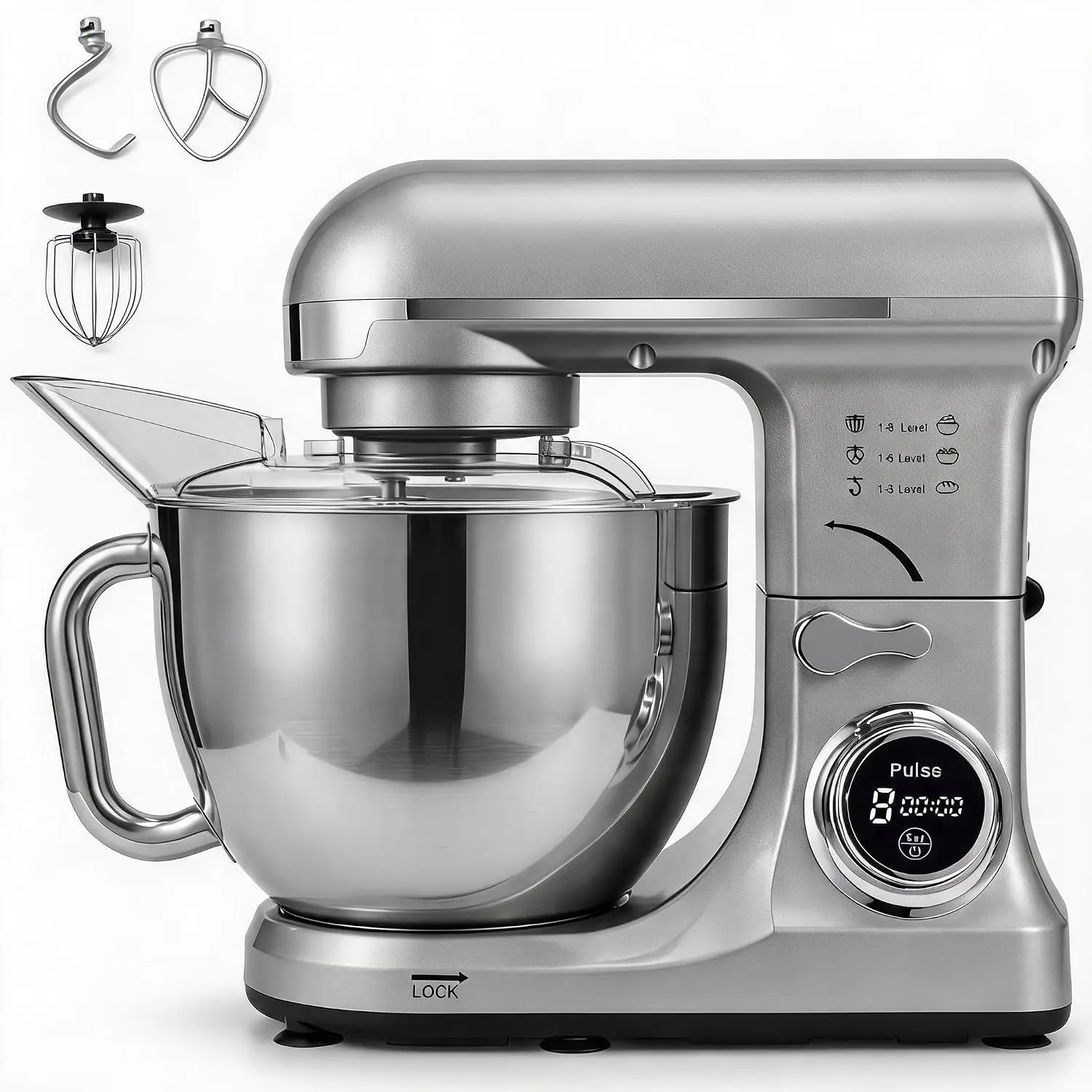 Tacleekii 5.3 QT Tilt-Head Stand Mixer 8-Speed Electric Kitchen Mixer with 500W Motor Stainless Steel Bowl Dough Hook Stainless Whisk Beater & Splash Guard for Bread, Cake, Cookies & Whipping