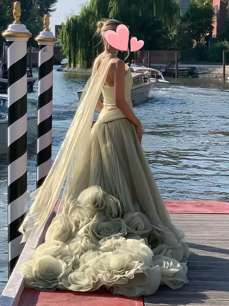 Other Shore Elegant Vintage Sweet Green Flowers A-Line Princess Ribbon Customize Formal Occasion Prom Dress Evening Party Gowns