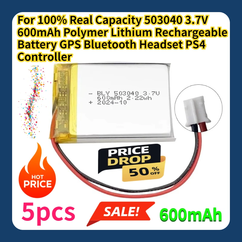 

For 100% Real Capacity 503040 3.7V 600mAh Polymer Lithium Rechargeable Battery GPS Bluetooth Headset PS4 Controller