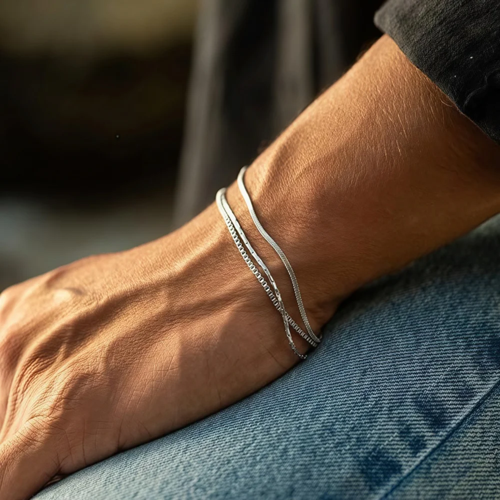 Einfache Edelstahlketten, verschiedene Armbänder, modische extrafeine Edelstahlketten, Schmuck, modische Damenaccessoires, Geschenk. – Detail 3