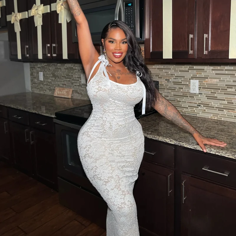 2026 nova moda feminina vestido de renda rendas até ombro duas camadas magro bodycon vestido longo