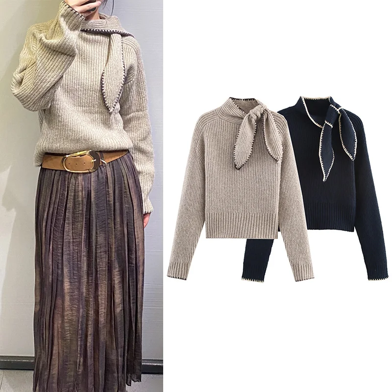 

Women's Sweater 2026 New Spring Long-Sleeve Bow-Knot Knitted Sweater for Women Fashion Casual Chic Women's Top