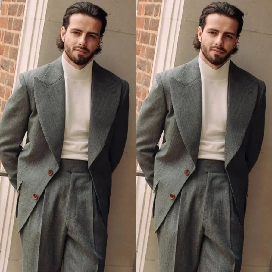 

Custom grey formal wedding suits men groom fashion tuxedos prom mans Blazer slim classics 2023 Pointed lapel jacket pants 2 sets