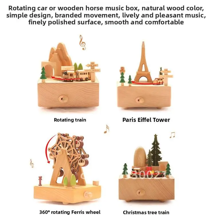 Creative Wooden Music Box Handmade Beech Wood Carousel for Girls Children's Valentine's Day Birthday Tanabata Gift