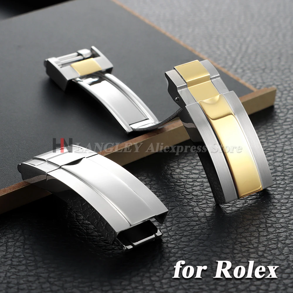 Uhrenarmband-Verschluss für Rolex Submariner GMT Master Daytona Water Ghost, Falttaste, Edelstahl, Metall, solide Schnalle, 9 mm x 16 mm