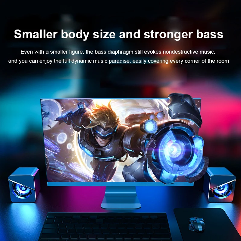 Mini alto-falantes com fio USB, som estéreo 4D, alto-falante surround, LED, Gaming Bass, PC, Laptop, Notebook