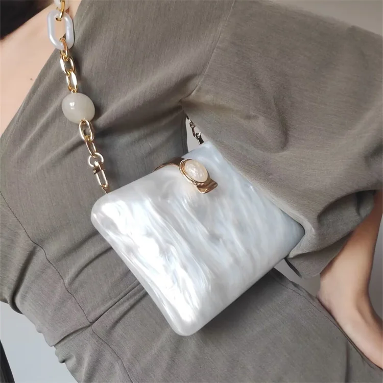 Manufacturer custom fashion luxury unique purse pearl white shell evening bag acrylic purse handbag