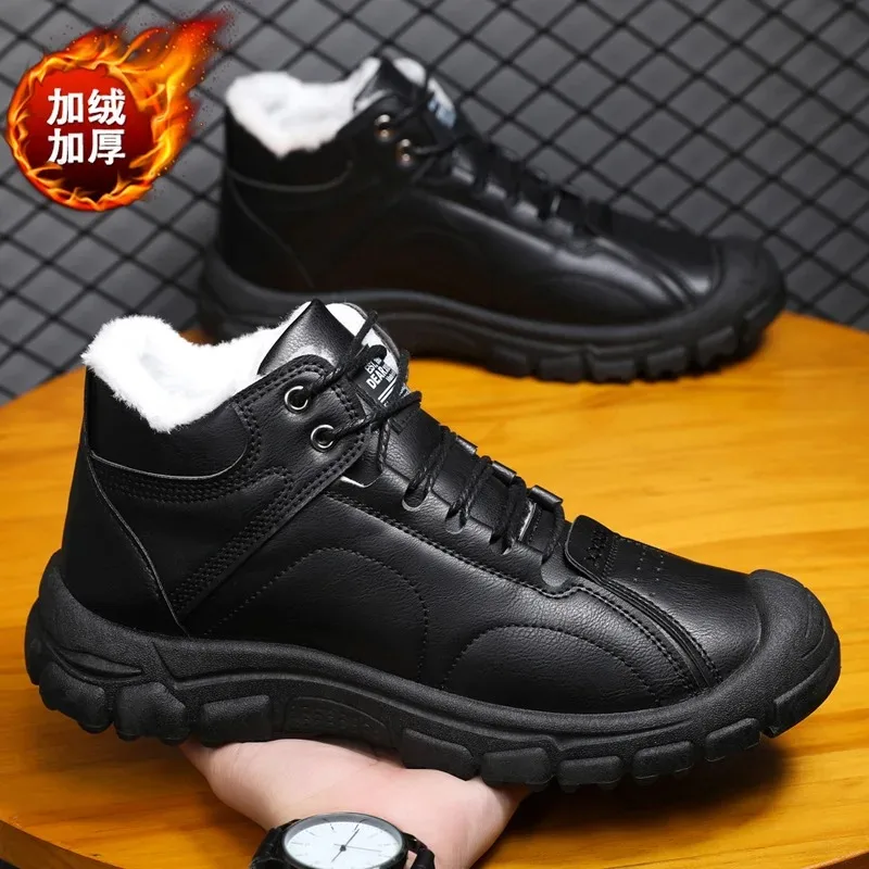2026New Winter Mens Shoes Thickened Plush Warm Snow Boots Lace Up Platform Boots Fashion High Top Cotton Shoes Botas Para Hombre